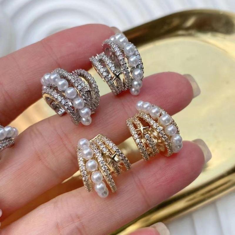 

Hoop Earrings 4 Pairs 2023 Vintage Korean Gold/Silver Color Shell Pearl Clip For Women Sweet Circle Jewelry Gifts