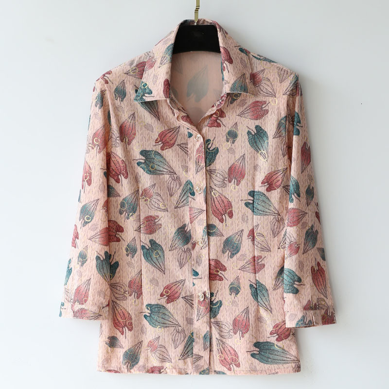 

Women's Blouses Shirts Middle Age Women Blouse Summer Plus Size Mother Clothing Silk Print Chiffon Shirt Blusa Feminina Top Cardigan  W2128 230313, Color 1