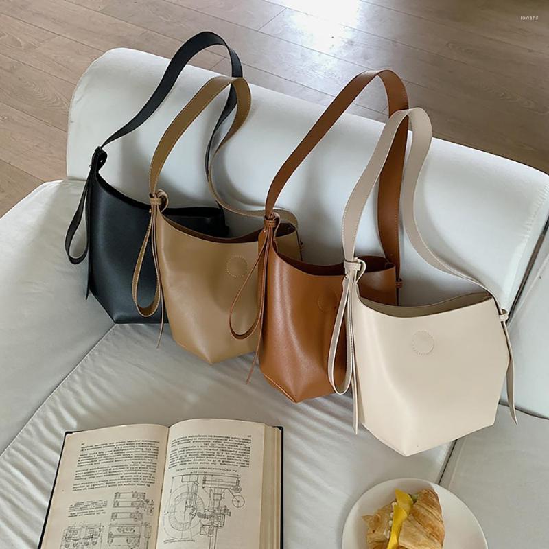 

Evening Bags Simple Chic Shoulder Bucket Bag For Women High Quality Soft Pu Leather Solid Crossbody 2023 Casual All-match Handbags, Khaki