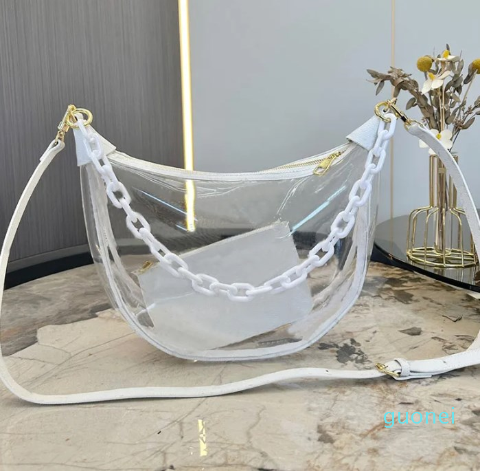 

Transparent Pea Shoulder Bag Women Half Moon Crossbdoy Bags Fashion Letters Removable Strap Chain Brand Handbag Purse 30cm
