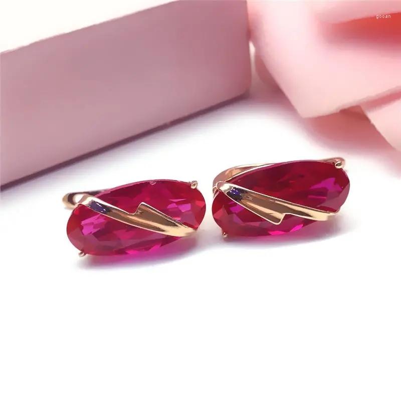 

Stud Earrings 585 Purple Gold Inlaid Oval Ruby Ear Buckle Classic Luxury For Women Plated 14k Rose Jewelry Send Girlfriend