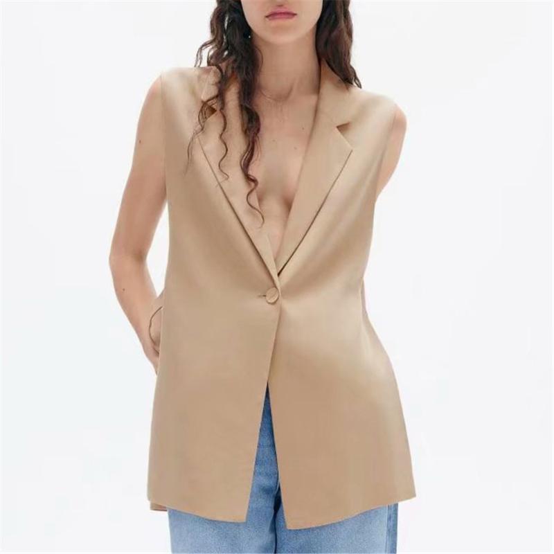 

Women' Vests 2023 Women Simply Sleeveless Single Button Waistcoat Jacket Office Ladies Wear Casual Suit Vest Outwear Tops, Beige
