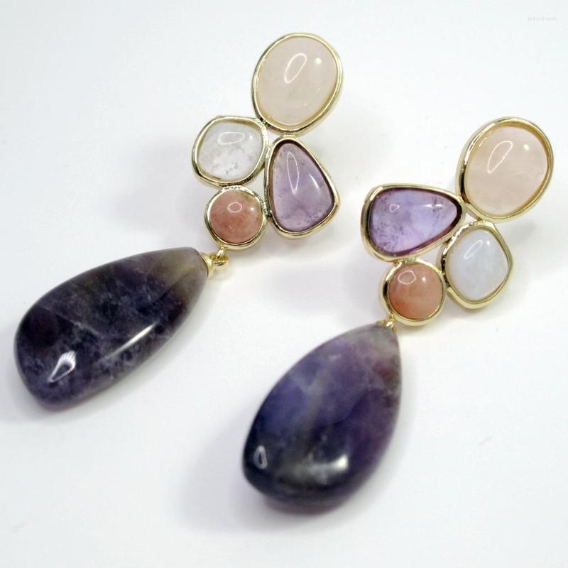 

Dangle Earrings Top Fashion Vintage Purple Natural Stone Geometric Long Drop Copper Party Jewelry For Women 2023 Trend Wholesale