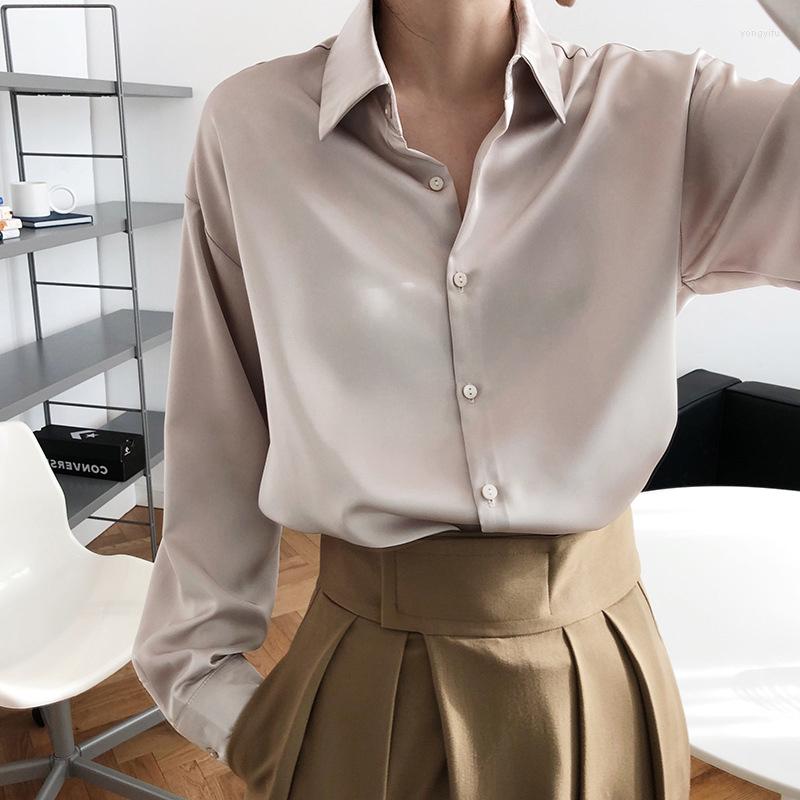 

Women's Blouses 2023 Autumn Women's Button Up Satin Shirt Vintage Tops Office Ladies Long Sleeves Female Loose Street Shirts Elegant, Purple