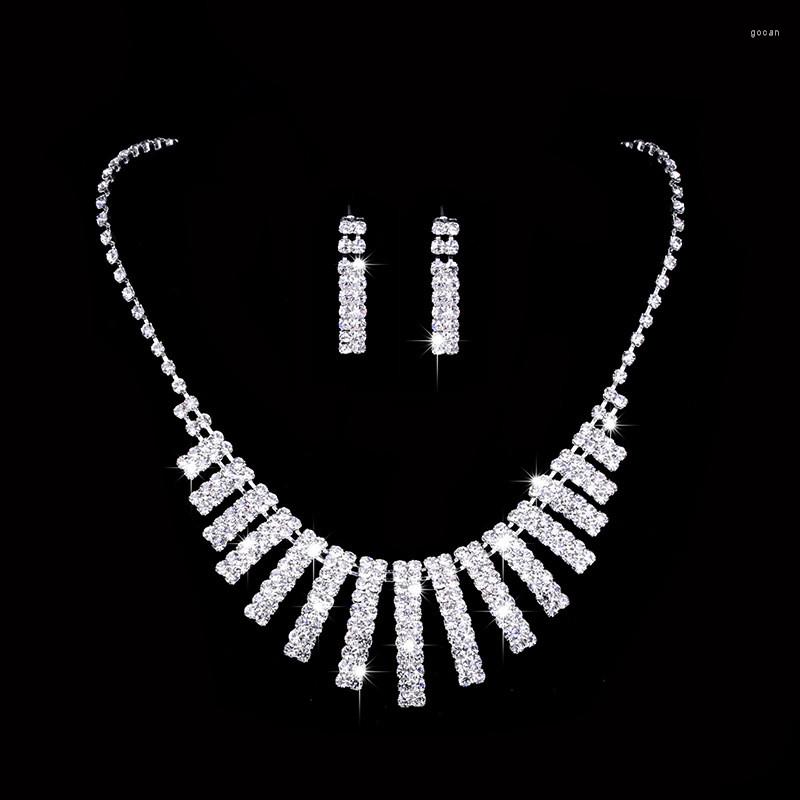 

Necklace Earrings Set Classic Female Square Crystal Jewelry Charm Silver Color Wedding Dangle For Women Cute White Zircom Chain, Picture shown