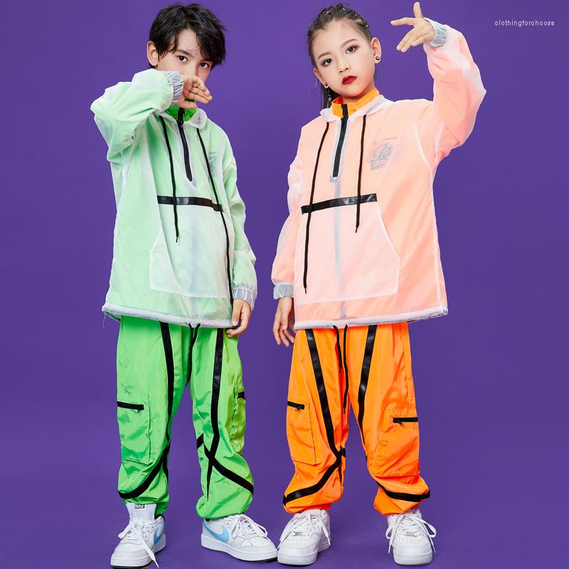 

Stage Wear Children Year'S Day Fluorescent Hip Hop Street Dance Suit Loose Jazz Costumes Catwalk Boys Girsl Rave Clothes DQS8655, Green 2pcs