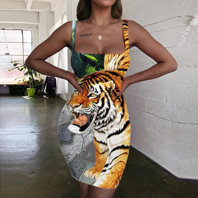 

Casual Dresses Tiger Dress Women Animal Halter Sleeveless Novel Bodycon Hip Hop Vestido Sexy Womens Clothing Summer Beach BeachCasual, Aadzl-11903