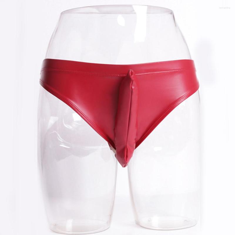 

Underpants Men Stretch Upturned Elephant Trunk Briefs Faux Leather G-String Thong Pouch Tight Knickers Erotic Gay Panties T Pant, Black