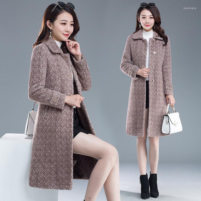 

Women's Wool Fashion Women Imitate Mink Fleece Jacket Autumn Winter Mid Long Thick Woolen Female Coat Slim Warm Casual Coats Tops, Brown