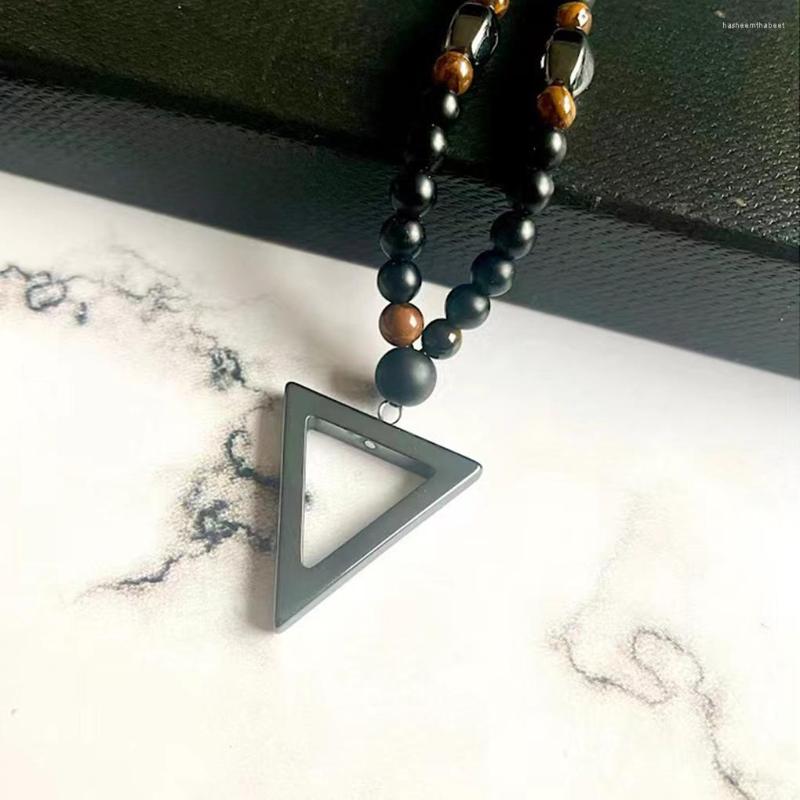 

Pendant Necklaces Men Necklace 6mm Beaded Stone Triangular Hanging Sweater Fashion Stylish Jewelry Party Travel Decoration