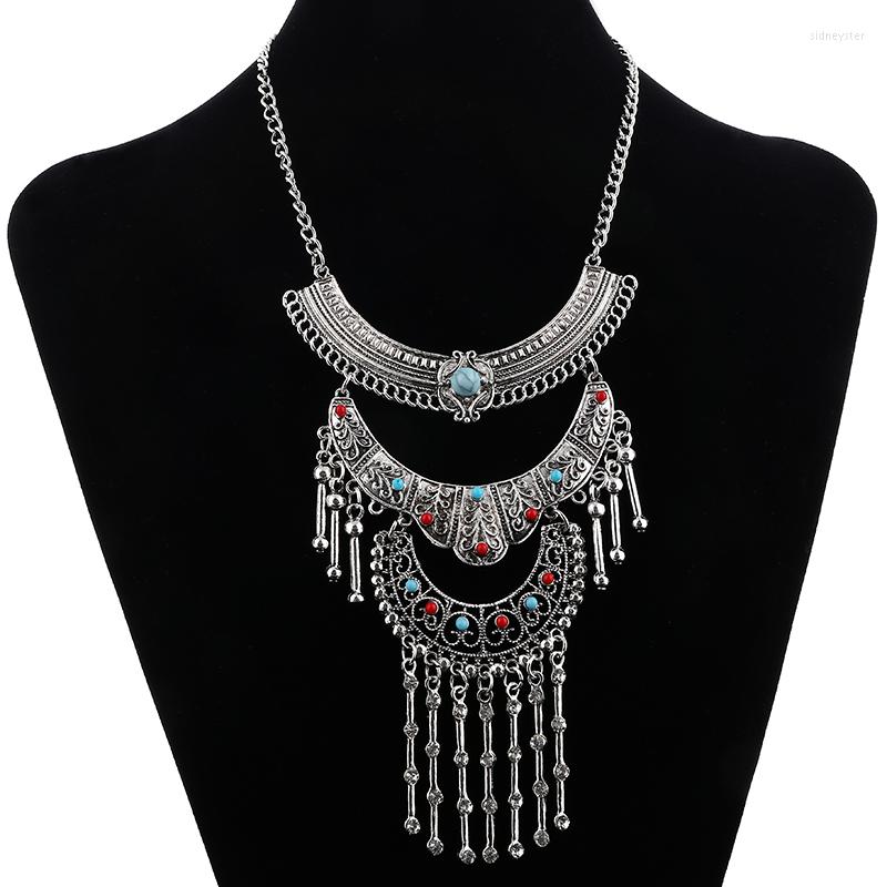 

Pendant Necklaces Bohemian Multilayer Maxi Collares Choker Necklace For Women Bar Crystal Tassel Statement Jewelry Vintage Collier Femme