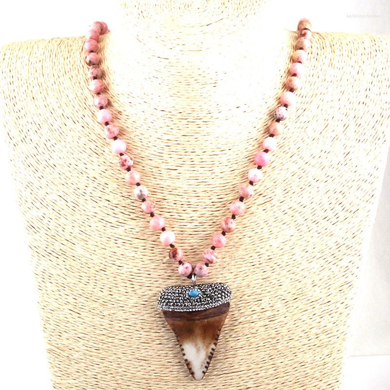 

Pendant Necklaces Fashion Bohemian Tribal Jewelry Long Knotted Stone Handmake Paved Teeth Ethnic Necklace