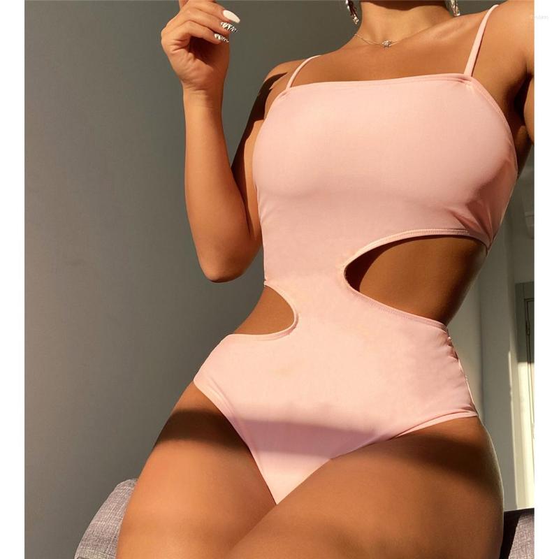 

Women' Swimwear Sexy Cut Out Asymmetric One Piece Swimsuit Female High Leg Padded Bather Bathing Suit Swim Lady K3625, Pink