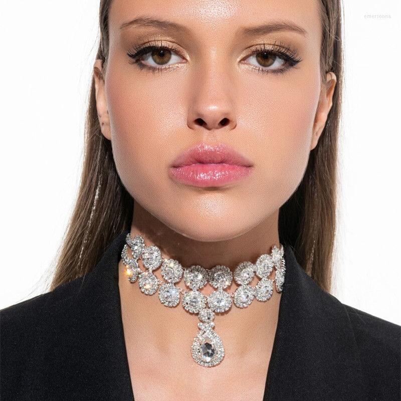 

Choker Boho Silver Luxury Rhinestone Water Drop Pendant Jewelry For Women Sexy Crystal Collar Statement Bride Necklace