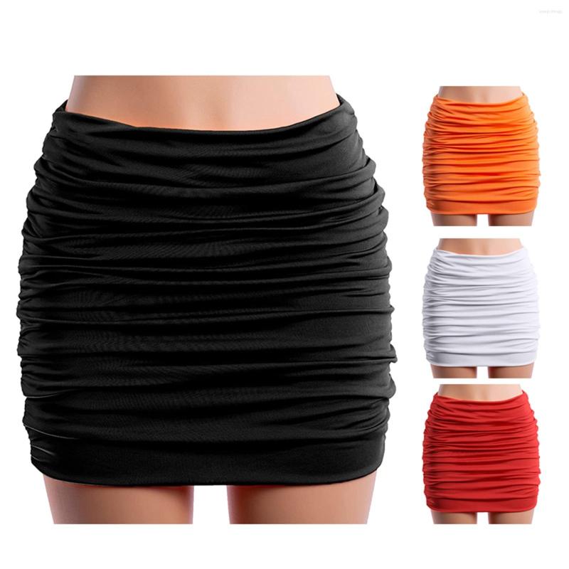 

Skirts Women' Skirt Solid Color High Waist Wrapped Hip Pleated Mini For Party Dating