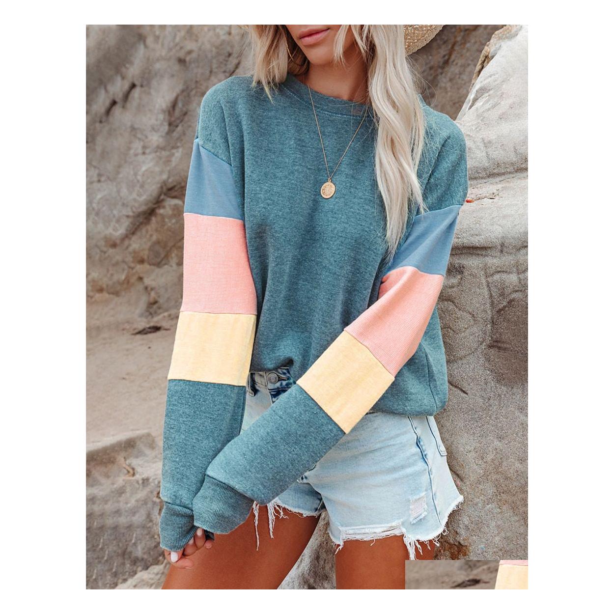 

Women' Hoodies Sweatshirts Specchio Plover Womens Autumn Round Neck Contrast Color Longsleeved Trendy Tshirt Women Drop Delivery Dhzl2, Red