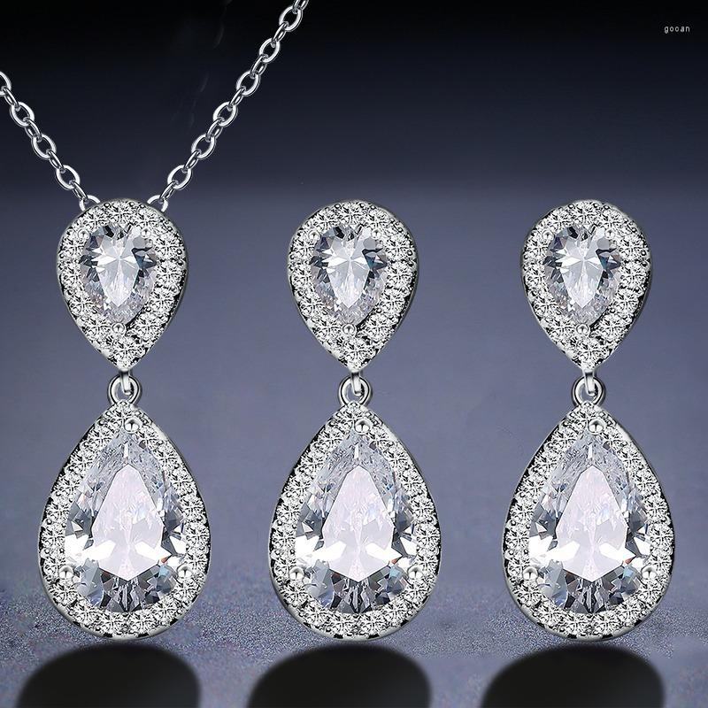 

Necklace Earrings Set High Quality Fashion Water Drop Zirconia Clip Necklaces Sets For Women Simple Trend Birthday Party Jewelry Wholesale, Picture shown