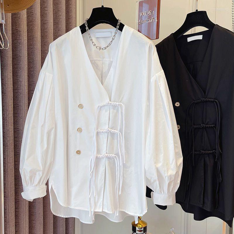 

Women's Blouses Fashion Chich Korea Version Spring Summer V-neck Tassel Buckle Women Shirt Female Niche Top 2023, White