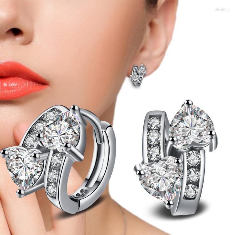 

Backs Earrings Temperament Luxury Women's Heart Full Diamond Hollow Out Jewelry Bride Wedding Engagement Gift