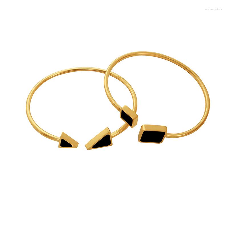 

Bangle European And American Flexible High Elastic Triangle Square Black Shell Bracelet Titanium Steel Plated 18K Gold Hand Jewelry