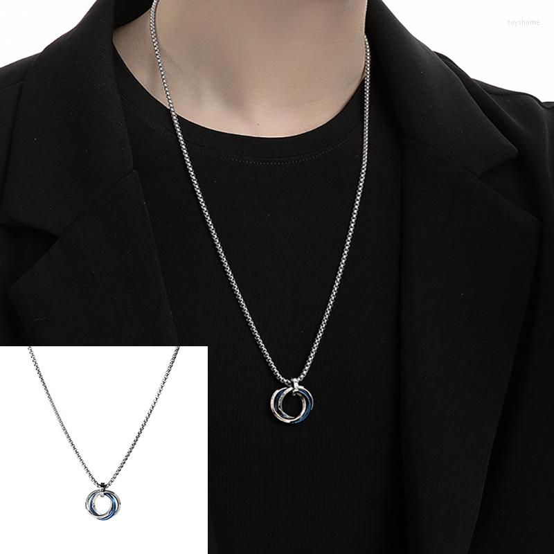 

Pendant Necklaces Fashion Three Circle Stainless Steel Necklace For Men Ring Buckle Trend Personality Punk Jewelry Gift