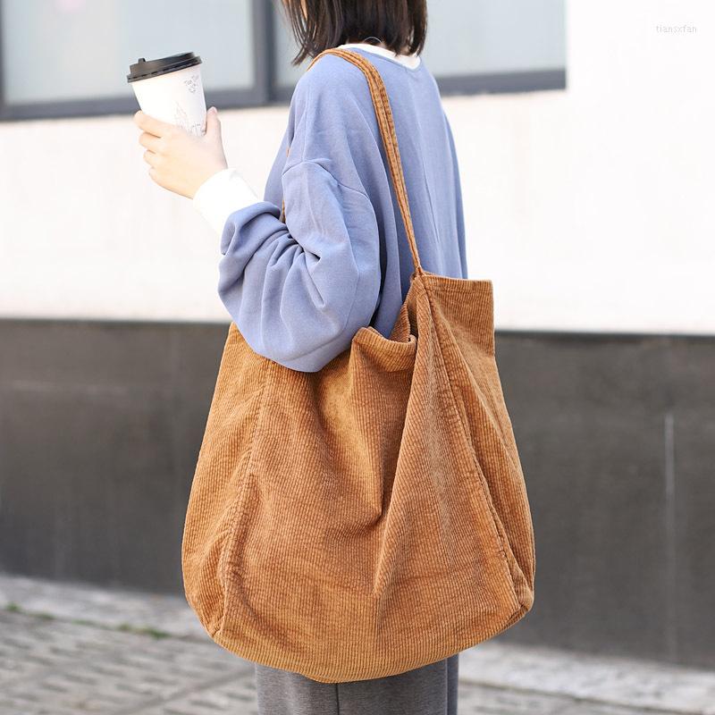 

Evening Bags Casual Foldable Corduroy Shopping Bag High Quality Eco Friendly Reusable Grocery Tote Handbag Lightweight Shoulder Womens, Black