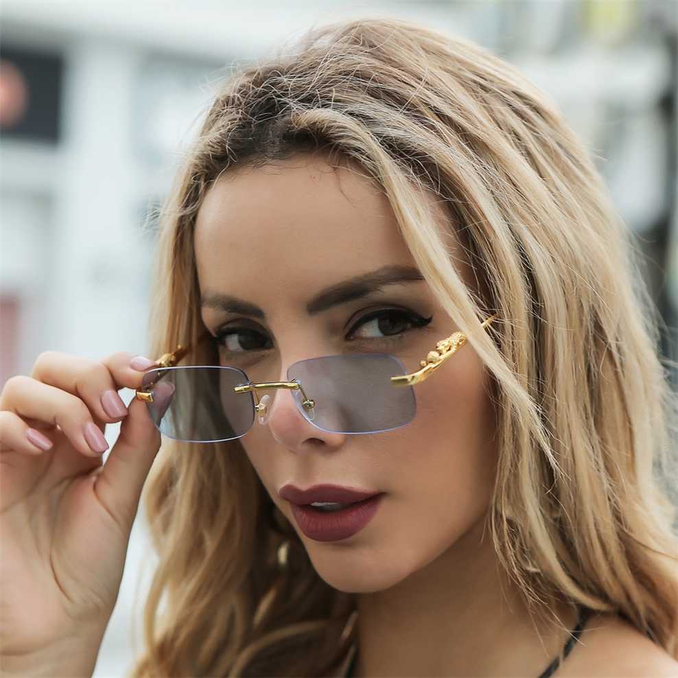 

Sunglasses 2023 new Cheetah decorative frameless square color leopard head metal sunglasses for men and women 2572