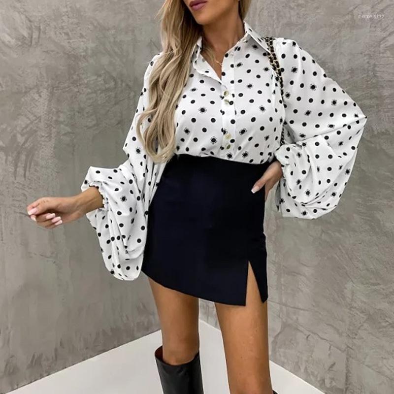 

Women' Tracksuits Fashion Polka Dot Shirt And Slim Shorts Skirts Sets Women Casual Lantern Long Sleeve Outfits Office Elegant Two Piece, 01 dot