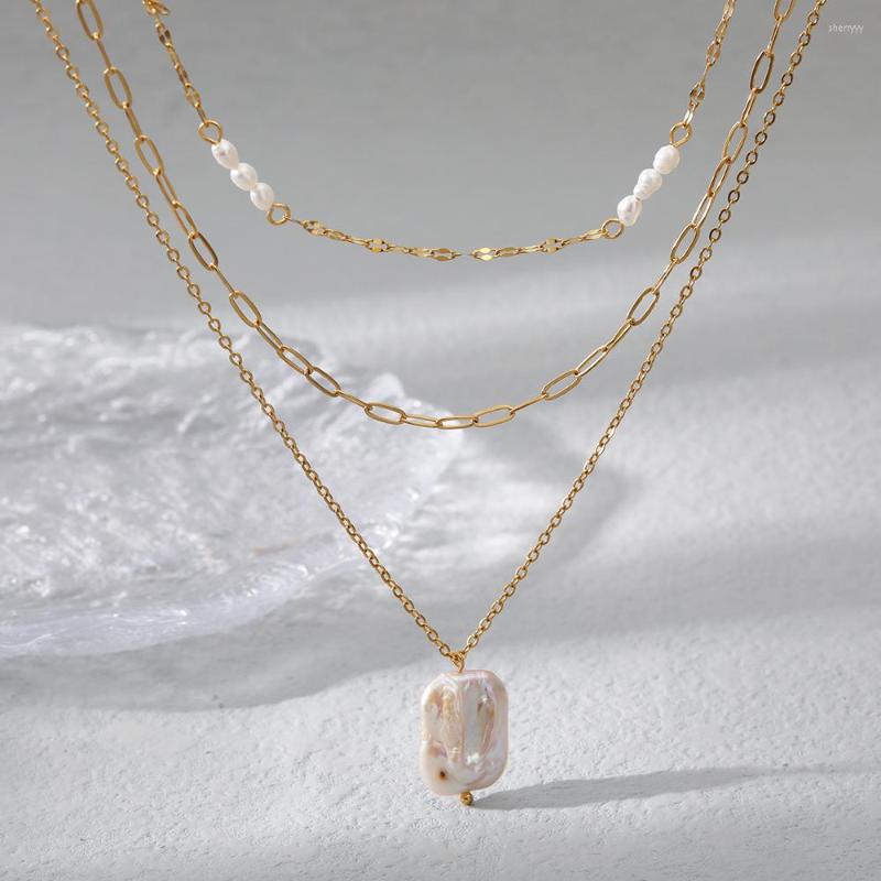 

Pendant Necklaces 18K Real Gold Plated Waterproof And Anti-Fading High-quality Natural Freshwater Pearl Stainless Steel Women's Necklace