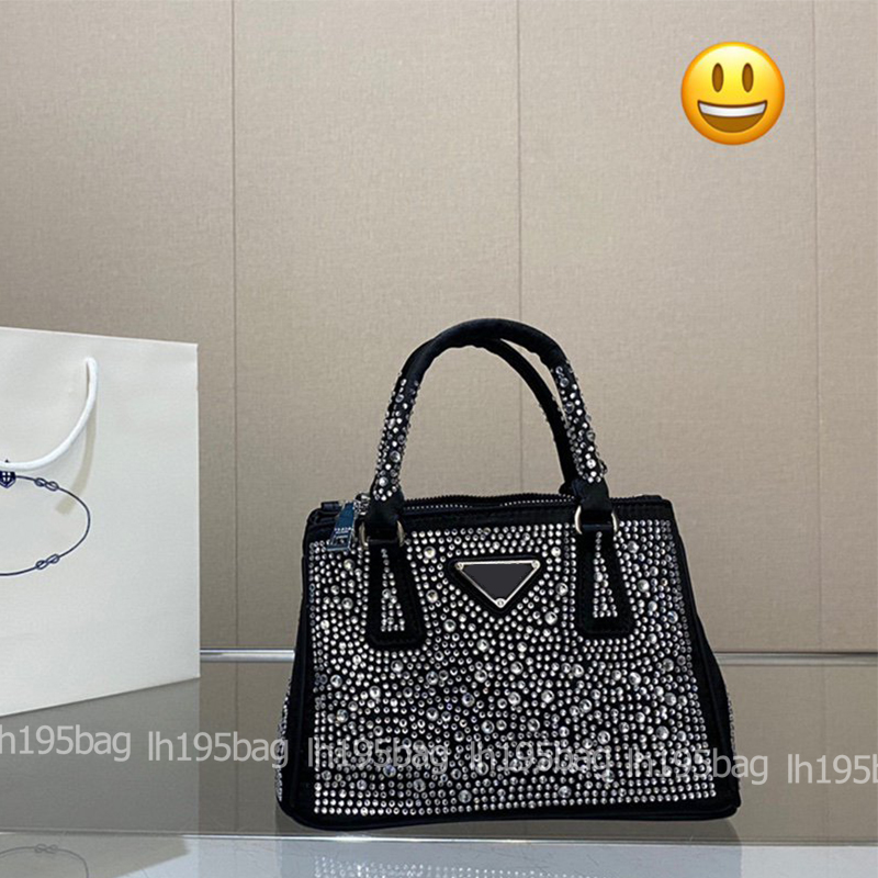 

BlingBling Prad Authentic Original Quality Designer Crystal Killer Bag Milano Large Classic Saffiano Retro Tote Fashion Handbags Genuine Leather Women Business, Black