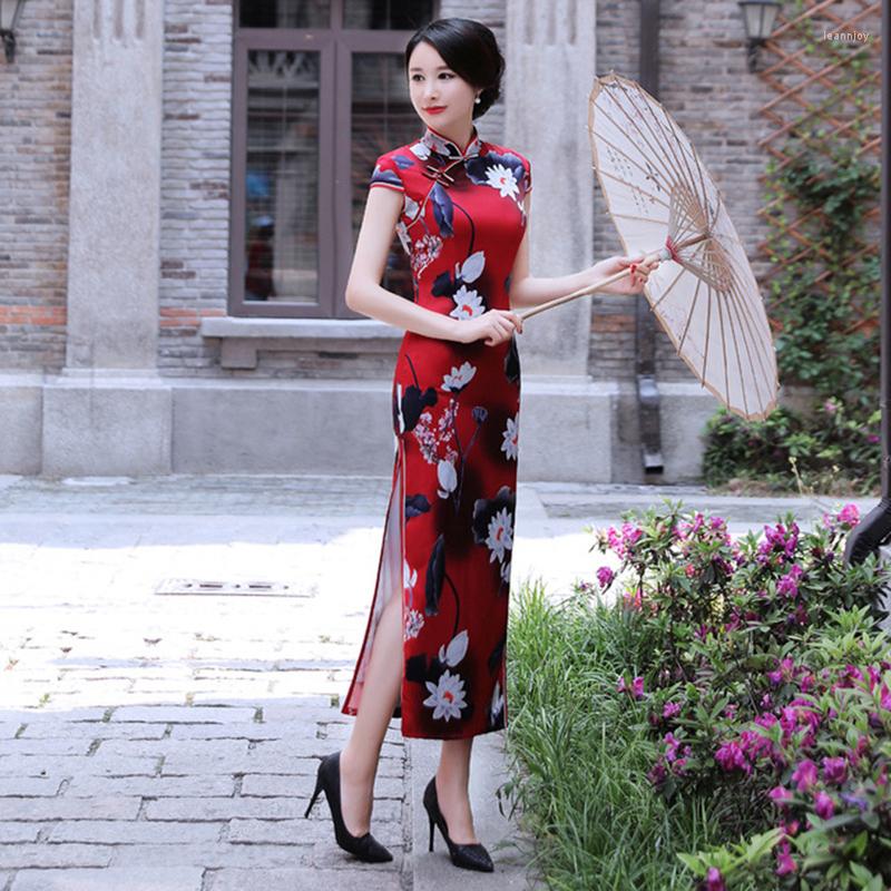 

Ethnic Clothing Long Cheongsam Women Summer Dress Chinese Traditional Qipao Show Catwalk Daily Banquet