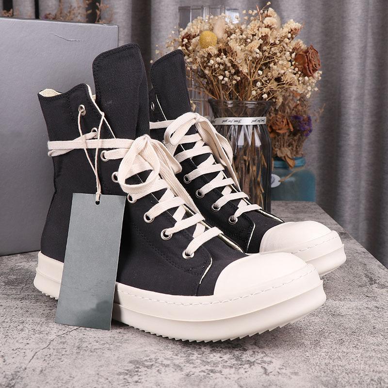 

2023s High Street Rick Canvas Shoes Men's Casual Shoes Black Male Sneakers Streetwear Solid Lace-up Owens Designer Women's Sneaker Top Quality, Black canvas 1