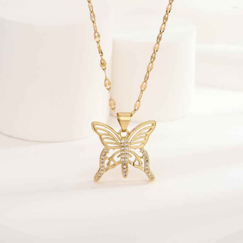 

Chains Butterfly Zircon Necklace Chain For Women Elegant Stainless Steel Wholesale Jewelry Anniversary Gift Pendant