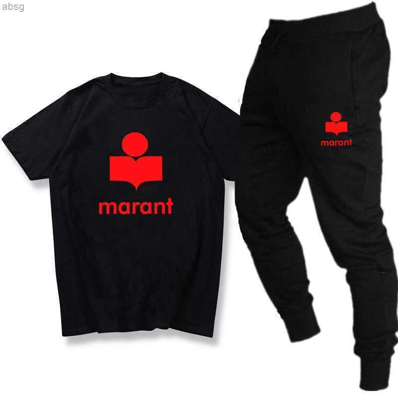 

Fashion Street Printed2023 Marant T-shirt Set Men' and Women' Cotton Short Sleeve Pants, Dark grey tck647