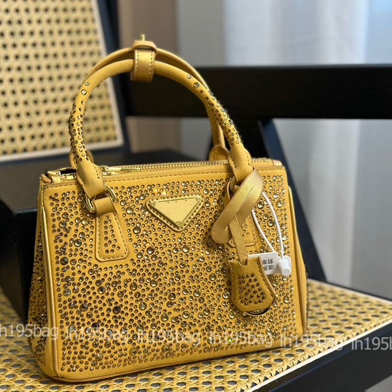 

5A Prad Authentic Original Quality Designer Crystal Killer Bag Milano Large Classic Saffiano Retro Tote Fashion Handbags Genuine Leather Women Business Handle, Gold