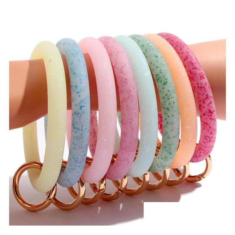 

Jewelry Sile Wrist Key Ring Fashion Glitter Bracelet Sports Keychain Bracelets Bangle Round Rings Large O Cute Keyring Drop Delivery Dhcbg, As show