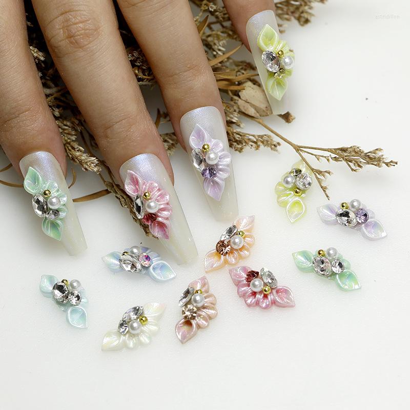 

Nail Art Decorations 10pcs 3D Acrylic Side Flower Charms Decoration Engraved Floral Pearl Diamond Jewelry Rhinestones Kawaii Accessorie