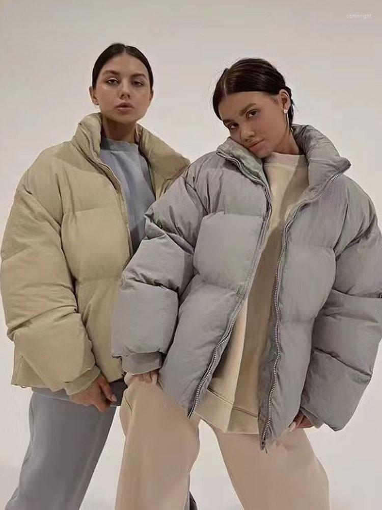 

Women's Jackets Casual Stand Collar Zipper Oversized Khaki Puff Coats For Women 2023 Winter Fashion Loose White Warm Outwear Streetwear