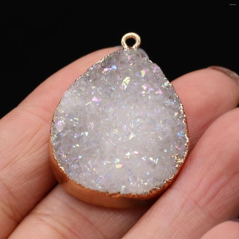 

Pendant Necklaces Natural Druzy Agate Charms Water Drop Shape For Jewelry Making DIY Necklace Earrings Accessories 26x35mm
