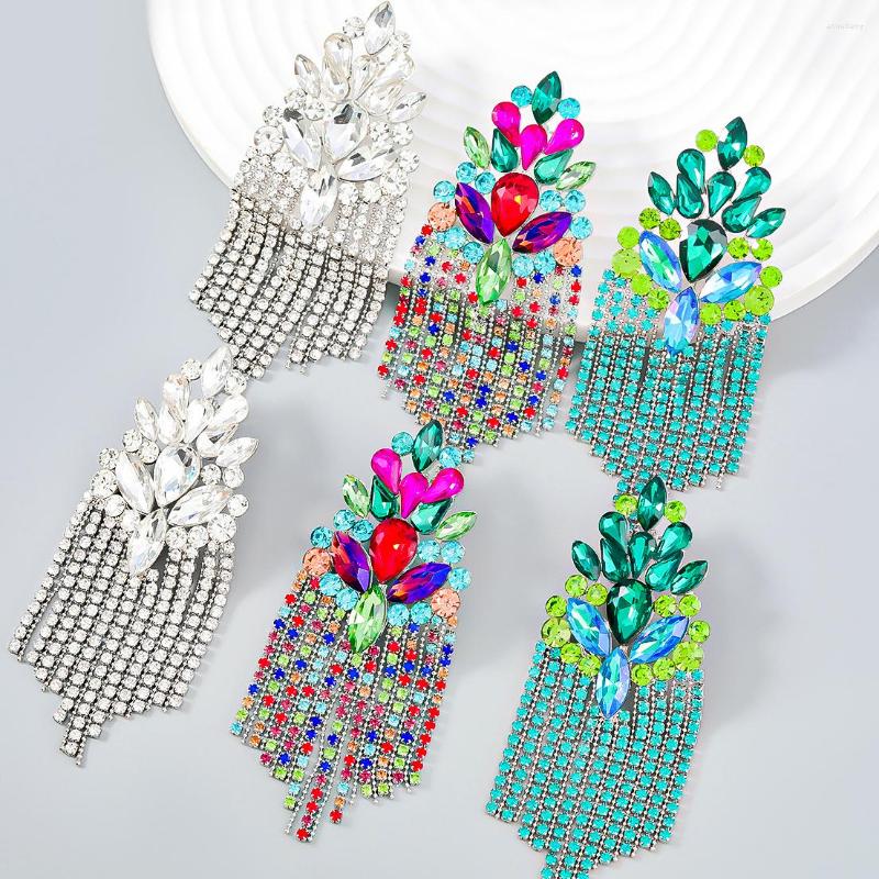 

Dangle Earrings Colorful Rhinestone Geometric Long Tassel For Woman Party