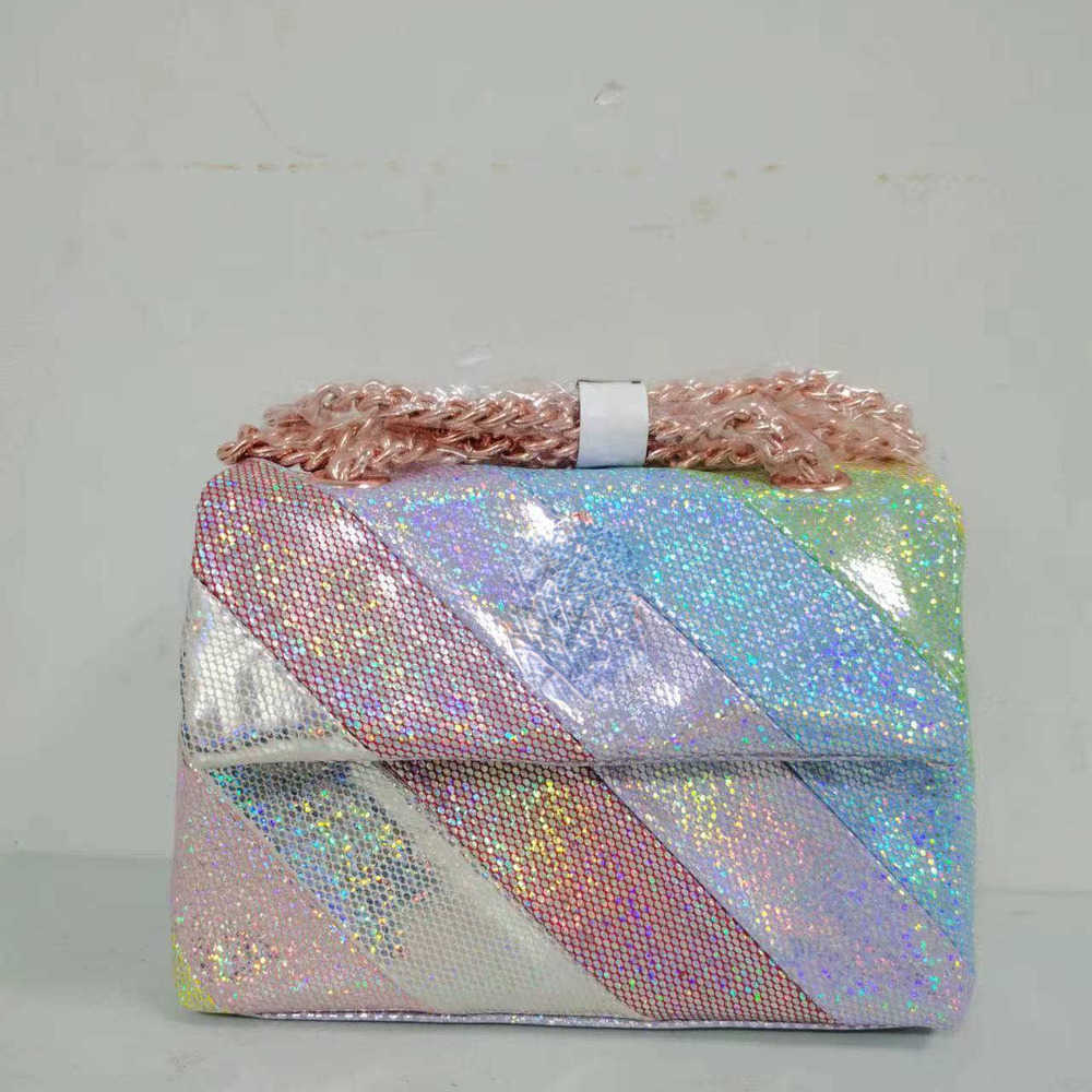 

Eagle Shoulder Bag Rose Gold Hardware Chain PU Multicolor Splicing Shiny Handbag 230313