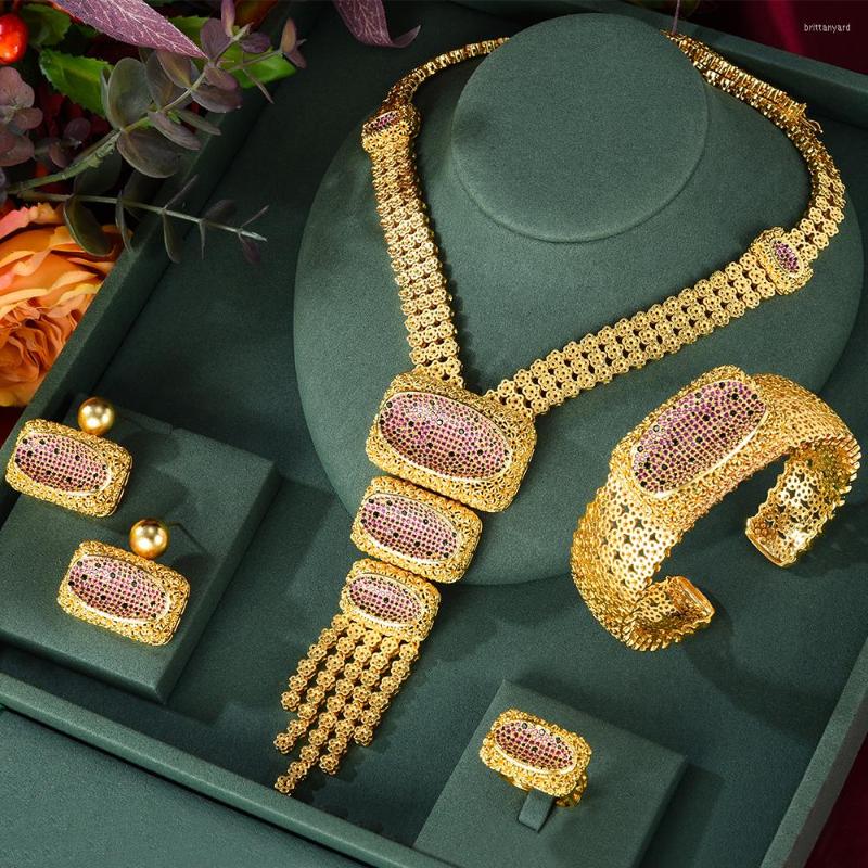 

Necklace Earrings Set Soramoore 4PCS Luxury Bridal Wedding Jewelry For Women Bangle Ring Fashion 2023 Dubai Sets, Picture shown