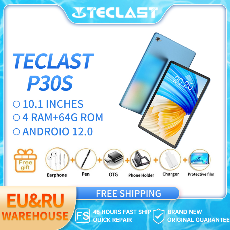 

Teclast P30S Tablet PC Android 12 10.1-inch 1280 x 800 HD 4GB RAM 64GB ROM MT8183 Cores GPS 6000mAh Type-C 5G WIFI BT5.0 Metal body, Blue