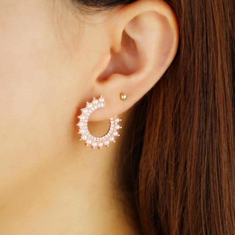 

Hoop Earrings & Huggie Summer Fashion Trendy Women Ladies Charm Pearl Beads Jewelry Delicate Clear Cz Round Circle Earring GiftsHoop