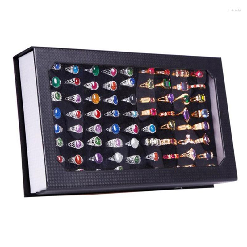 

Jewelry Pouches Wholesale 72Slot Velvet Sponge Ring Display Box Cardboard Storage Case Holder Showcase Cufflink Tray