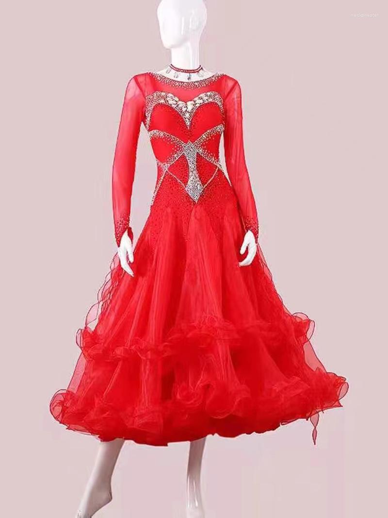 

Stage Wear Ballroom Competition Dance Dresses Women Red Color Elegant Waltz Skirt Customization Standard Dancing Dress, Picture color