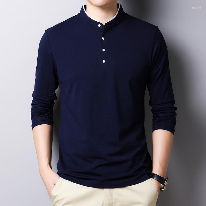 

Men's T Shirts 2023 Spring Mens Tshirt Long Sleeve Stand Basic Solid Tops Tee Men Casual Cotton T-shirt Male Slim Fit Undershirt M-4XL, White