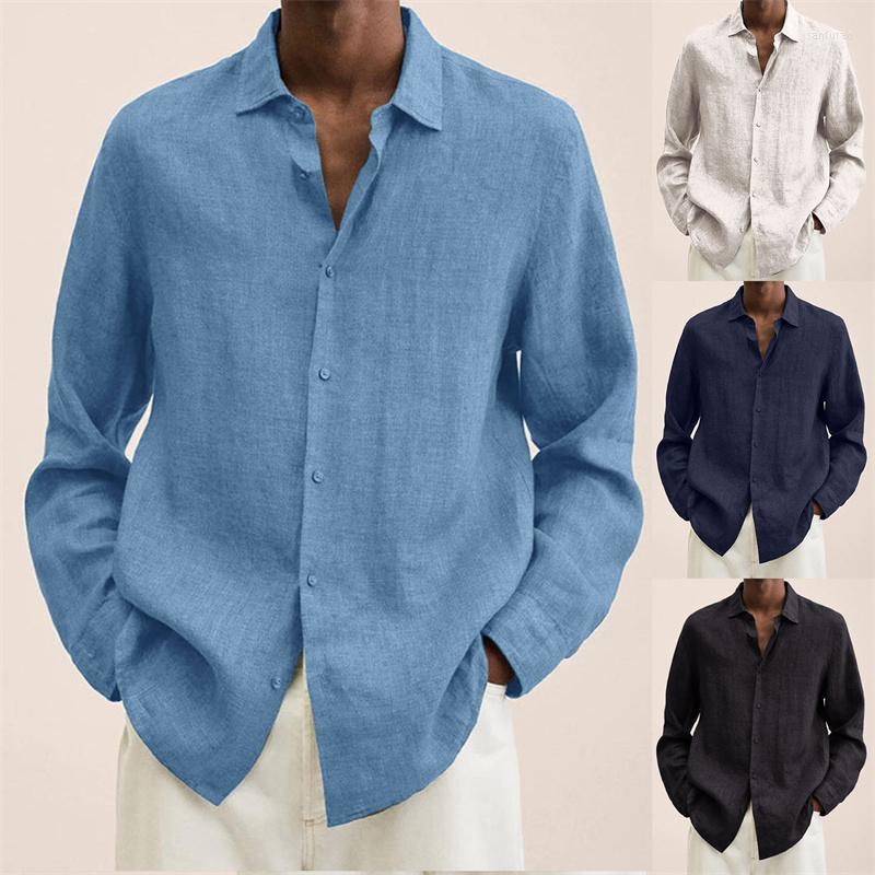 

Men's Casual Shirts Spring Men Loose Linen Solid Long Sleeve Turn-Down Collar Button Retro Autumn Shirt For Male Blouse Sexy Tops, Black