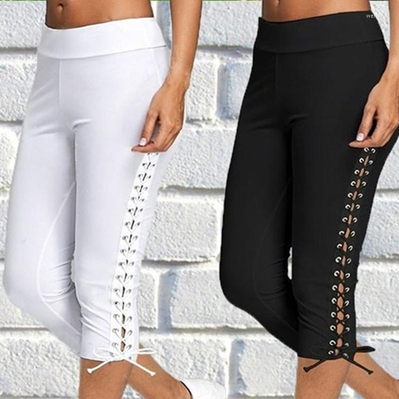 

Women' Shorts Summer High Waist Skinny Casual Pure Color Fitness Leggings Women Trousers Plus Size Bandage Cropped, White