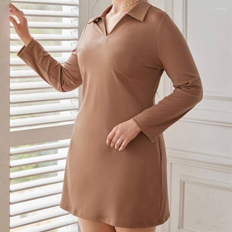 

Party Dresses DOUJILI Big Size Women Dress Solid Color Squzre Collar Long Sleeve Loose Soft Brown For Female Casual Wearing, Coffee color